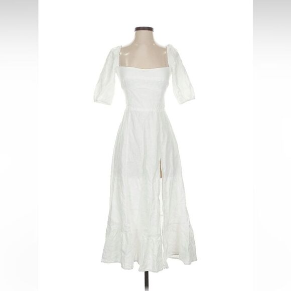 Reformation Belgium Linen Midi Dress 2 White Classic French Causal Wedding Chic - Picture 3 of 15